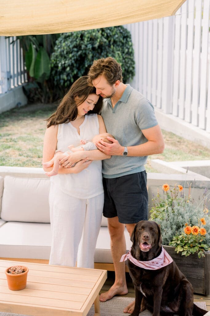 Taking newborn photos with dogs in the South Bay.
