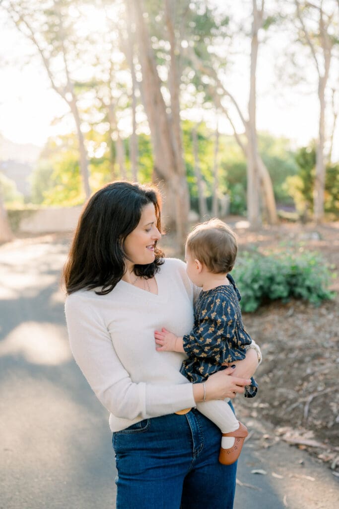 A mom and her daughter taking photos at St. Francis Church in Palos Verdes.